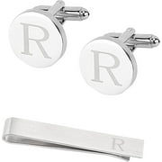 Classic Cufflinks for Men Tie Clips and Cufflinks Sets for Men Alphabet Initial Letter Cufflinks for Formal Business Wedding R
