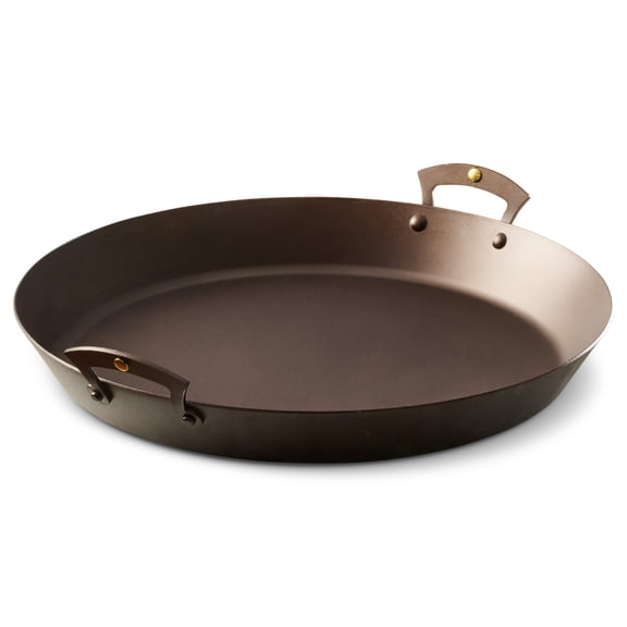 Classic Cuisine 12 Paella Pan - Pre-Seasoned Spun Iron Skillet with Brass Riveted Handles