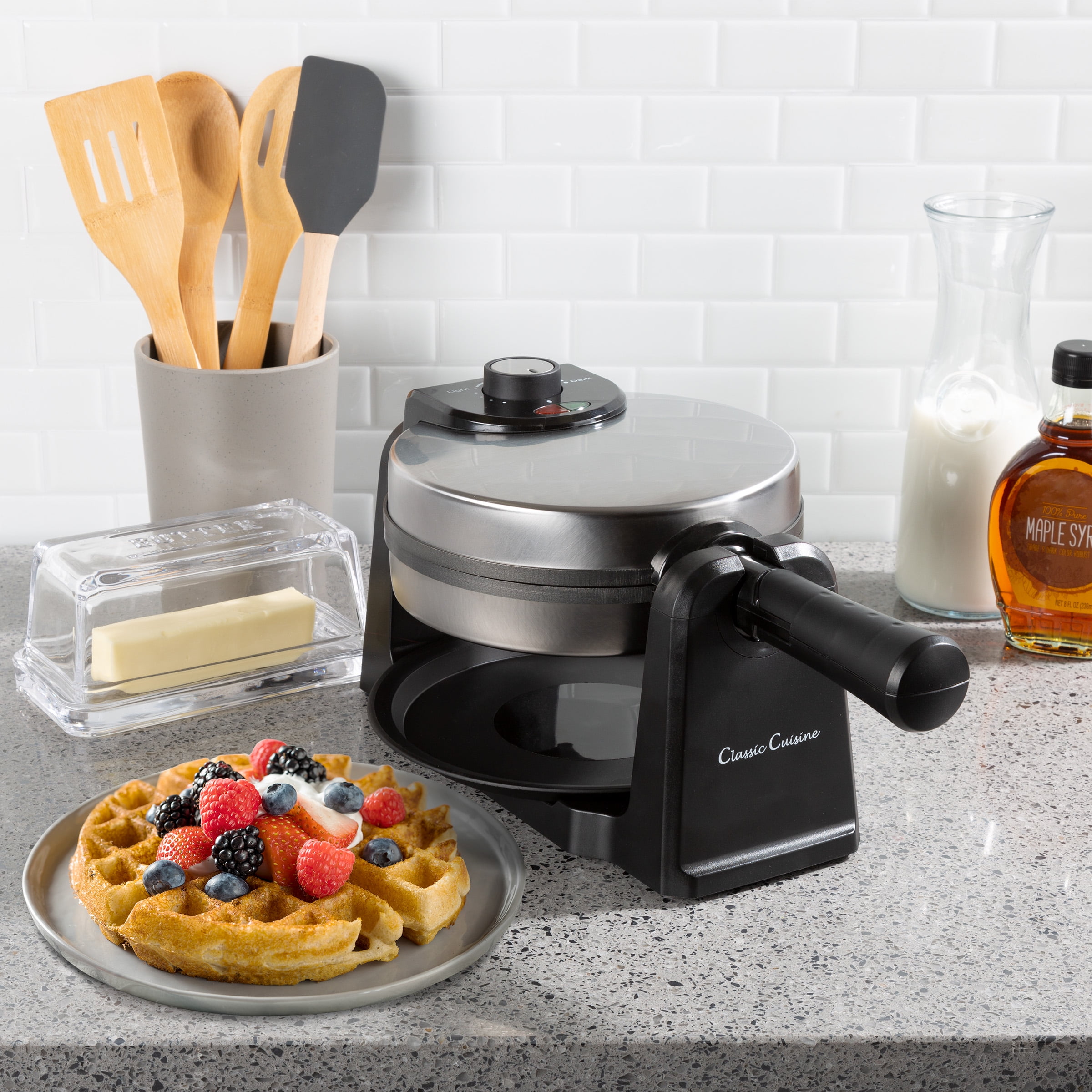 Belgian Waffle Maker, Classic Rotating Waffle Iron with Nonstick Plates,  Removable Drip Tray and Cool Touch Handles, Double Flip Waffle, Rotating