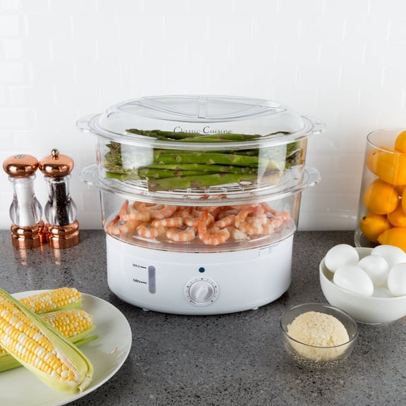 Classic Cuisine 2-Tier Electric Food Steamer with Timer Vegetable Steamer and Rice Cooker