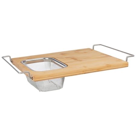 Classic Cuisine 2 in 1 Bamboo Cutting Board with Strainer for Over the Sink