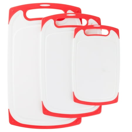 Classic Cuisine 3-Piece Plastic Cutting Boards with Juice Groove (Red)