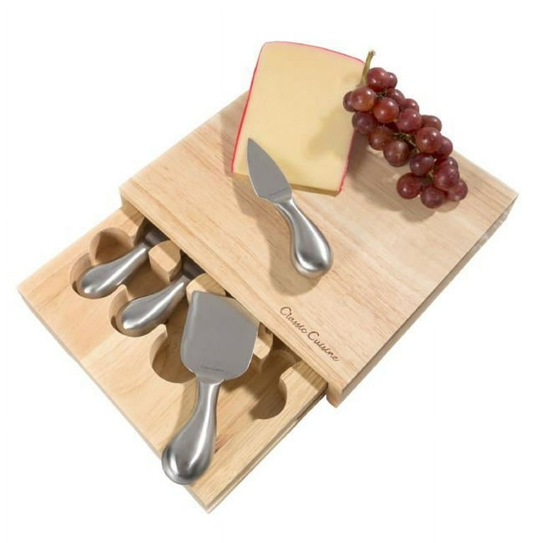 5-Piece Wooden Cheese Board with Stainless Steel Tools 5-Piece Wooden Cheese Board with Stainless Steel Tools