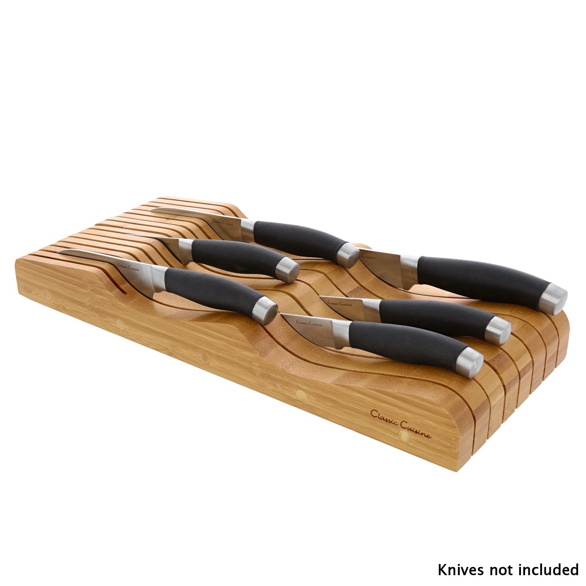 Classic Cuisine In Drawer Bamboo Knife Block and Cutlery Storage Organizer, Holds up to 15 Knives Bacteria Resistant and Protects Blades