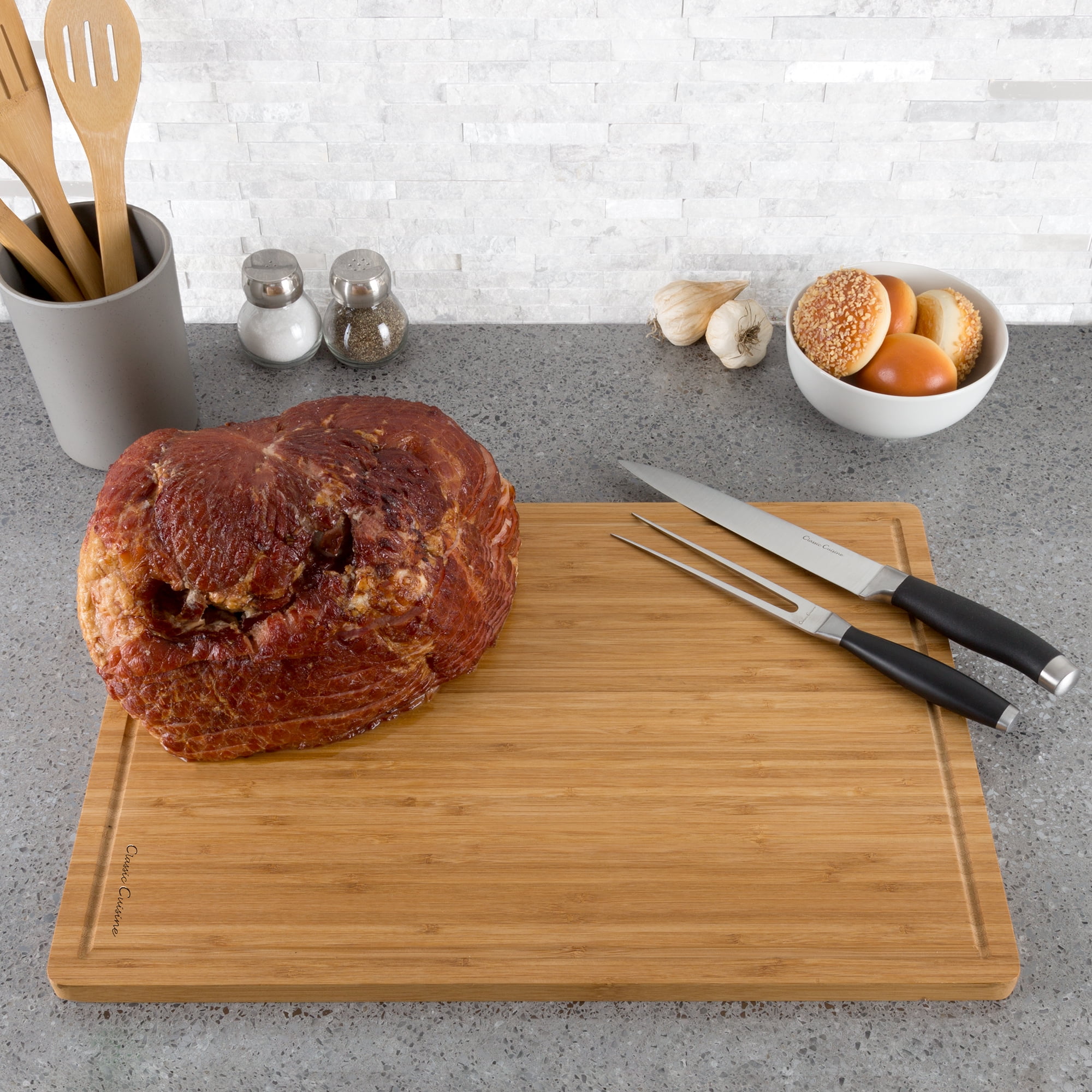 Classic Cuisine Extra-Large Bamboo Cutting/Serving Board with Juice Groove