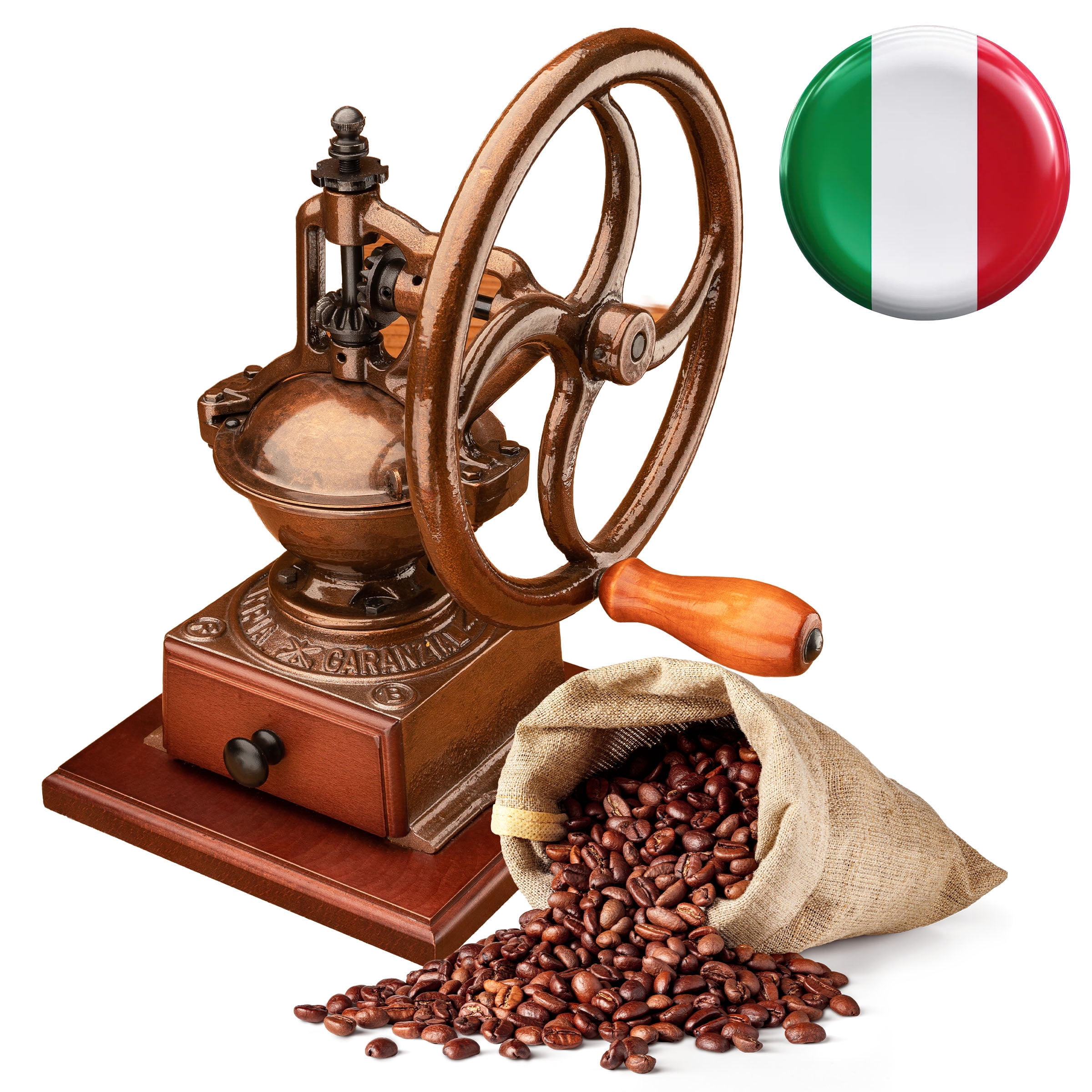 Classic Cuisine Manual Coffee Grinder - Cast Iron Conical Burr Coffee Bean Grinder (Copper)