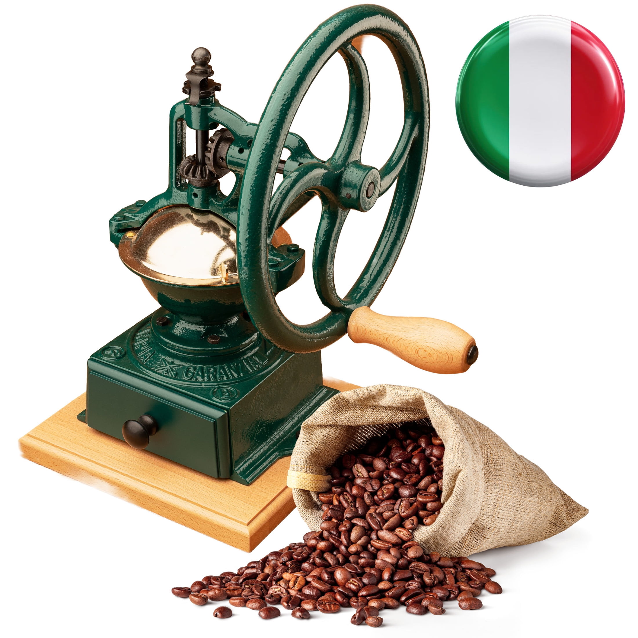 Classic Cuisine Manual Coffee Grinder - Cast Iron Conical Burr Coffee Bean Grinder (Green)