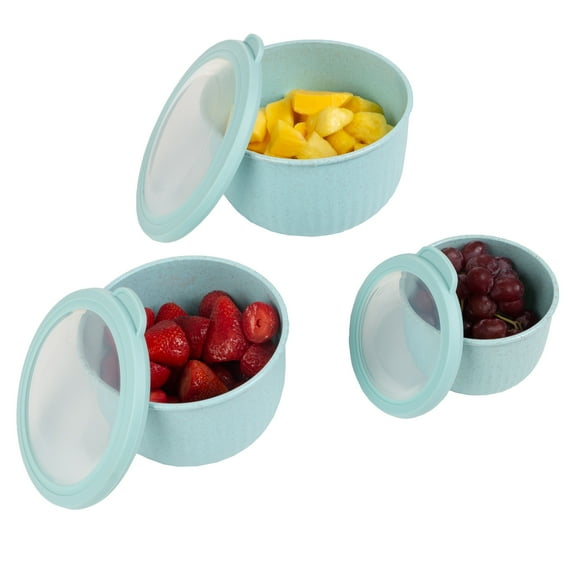 Classic Cuisine Set of 3 Microwave and Freezer Safe Bowls with Lids, Teal