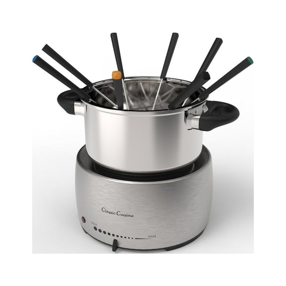 Classic Cuisine Stainless-Steel Fondue Set - Melting Pot with 8 Forks