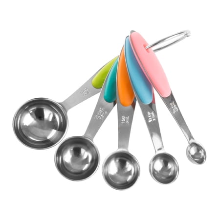 Measuring Spoons Set, Stainless Steel with Colored Silicone Handles and Metal Ring Hanger for Baking and Cooking (5 Piece) by Classic Cuisine