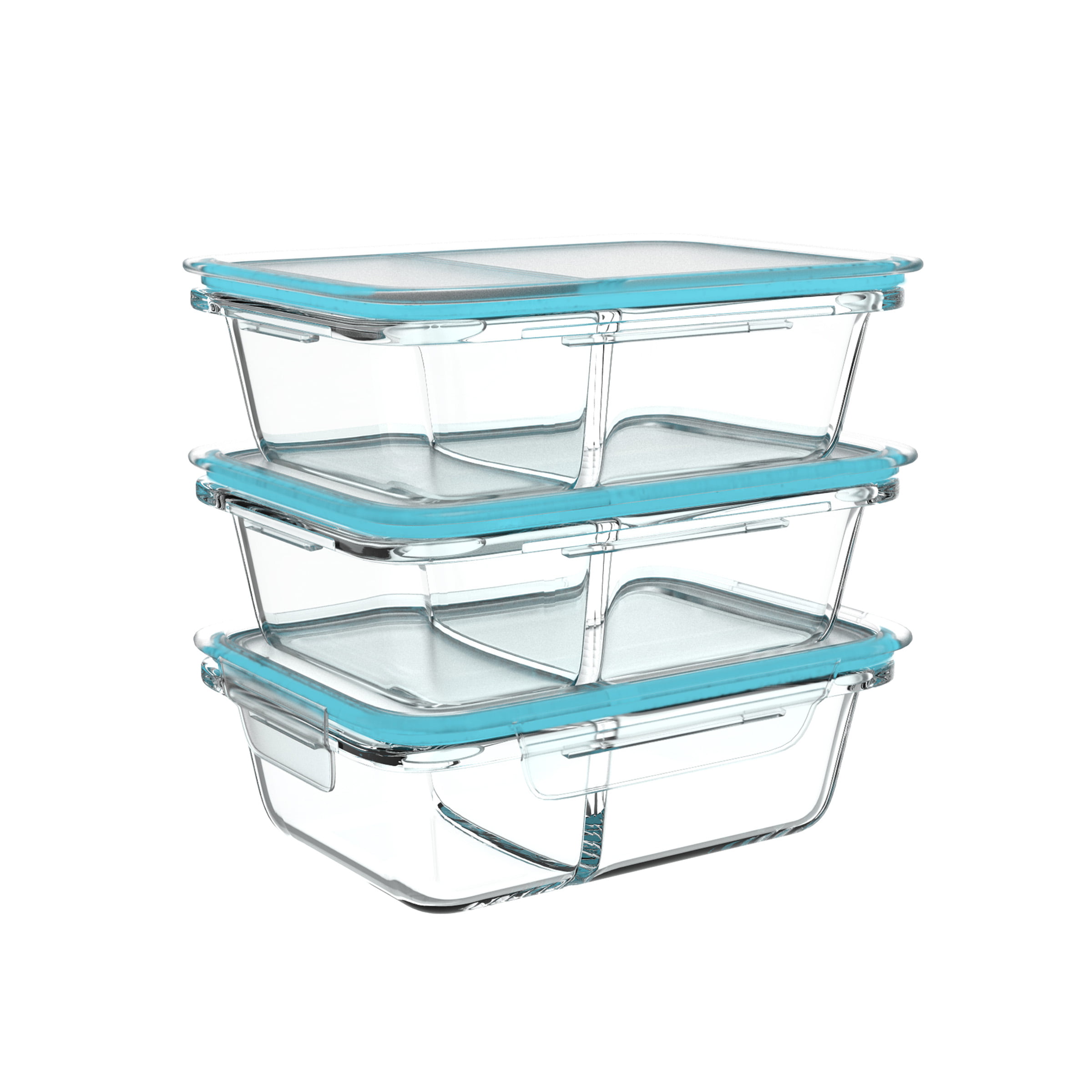 Glass Food Storage Containers-3, Two Compartment Portion Control Meal Prep  Glassware With Snap Shut Lids-microwave, Dishwasher Safe By Hastings Home :  Target