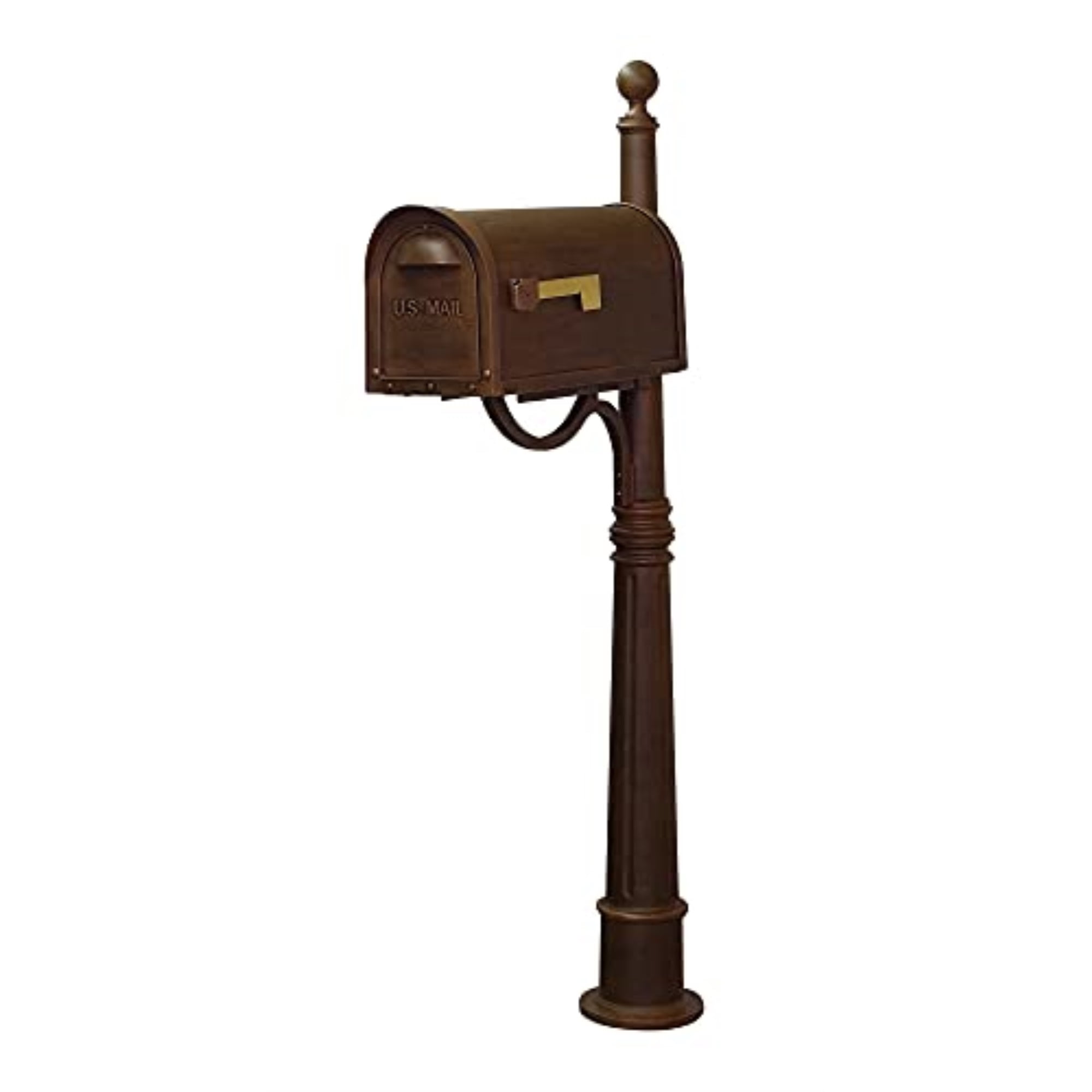 Classic Brown Aluminum Lockable Curbside Mailbox with Post