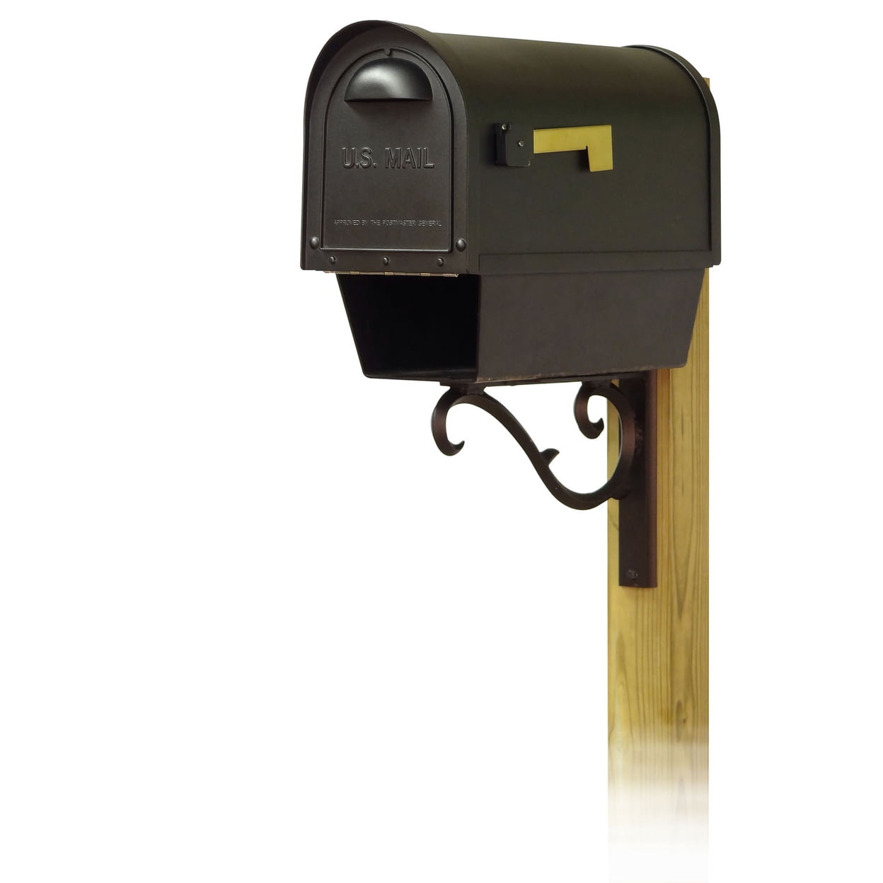 Classic Curbside Mailbox with Newspaper tube and Sorrento front single mailbox mounting bracket