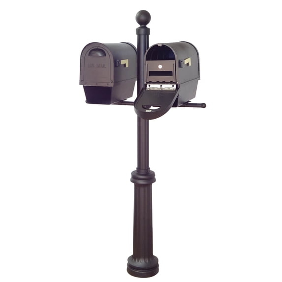 Classic Curbside Mailboxes with Newspaper Tube, Locking Inserts and Fresno Double Mount Mailbox Post
