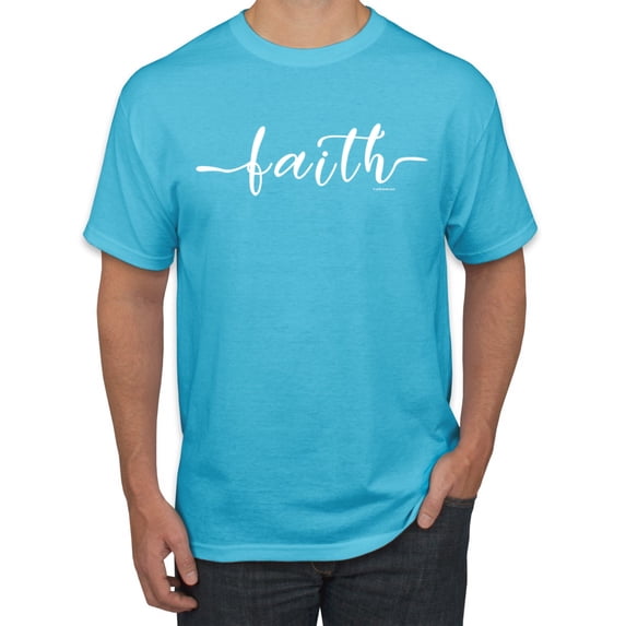 Classic Cursive Christian Faith Quote Inspirational/Christian Men's Graphic T-Shirt, Light Turquoise, Large