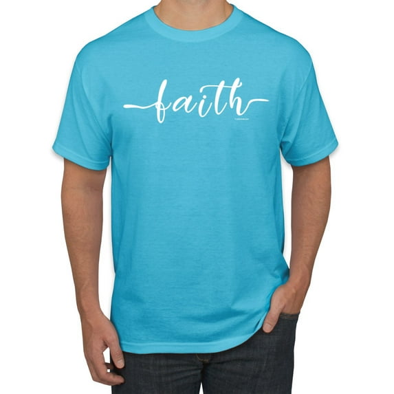 Classic Cursive Christian Faith Quote Inspirational/Christian Men's Graphic T-Shirt, Light Turquoise, Medium