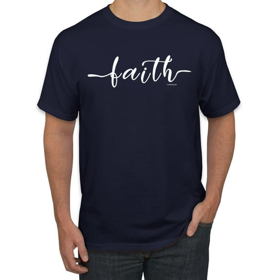 Classic Cursive Christian Faith Quote Inspirational/Christian Men's Graphic T-Shirt, Navy, 5XL