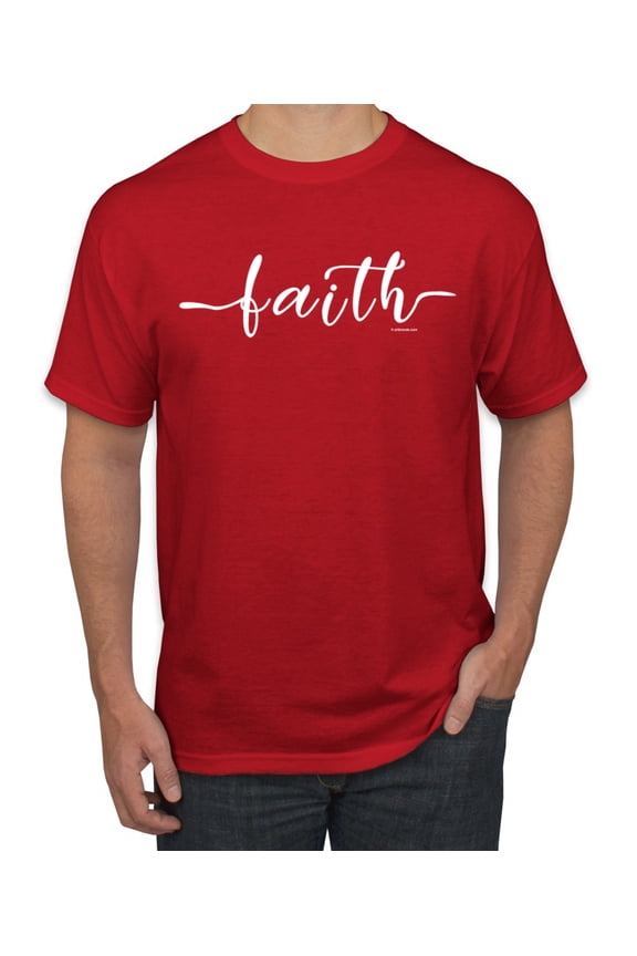 Classic Cursive Christian Faith Quote Inspirational/Christian Men's Graphic T-Shirt, Red, Medium