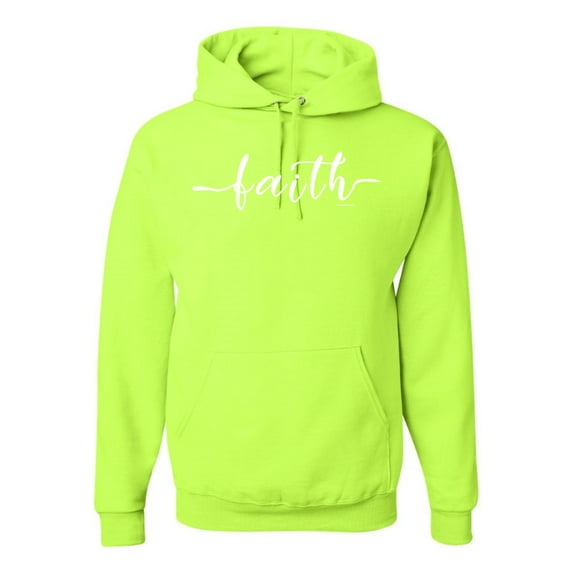 Classic Cursive Christian Faith Quote Inspirational/Christian Unisex Graphic Hoodie Sweatshirt, Safety Green, X-Large