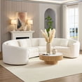 thumbnail image 1 of Classic Curved Tight Back Sofa with Upholstered Comfort for Living Room or Apartment, Includes Four Pillows, Modern Space-Saving Design, Elegant Beige Fabric, 1 of 9