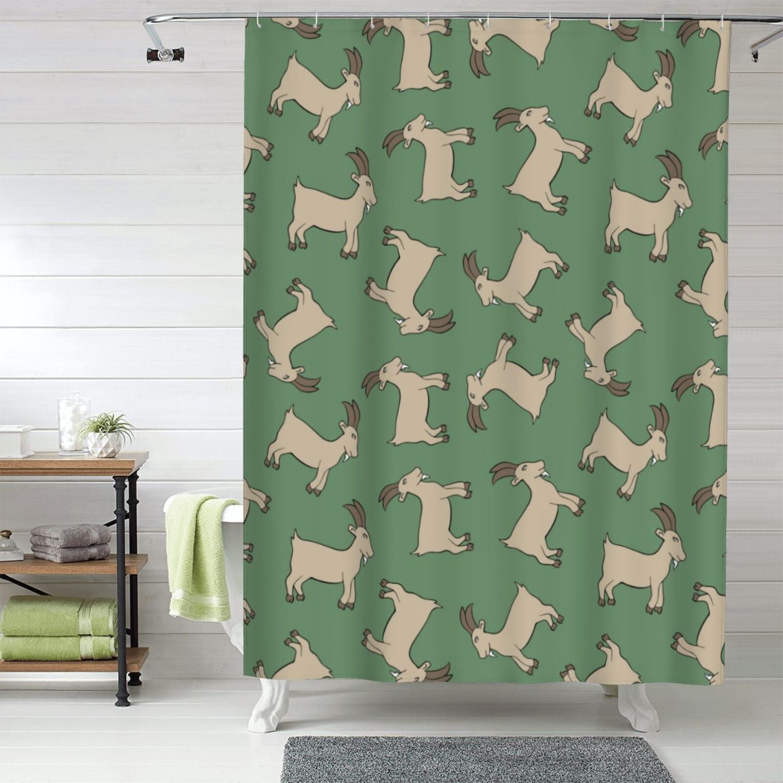 Classic Cute Goat Green Shower Curtain Fabric Shower Curtains for