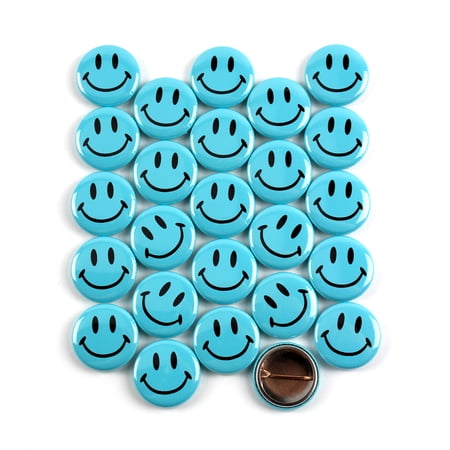 Classic Cyan Smiley Face Pinback Button Badges - 1 Inch - 25 Pack