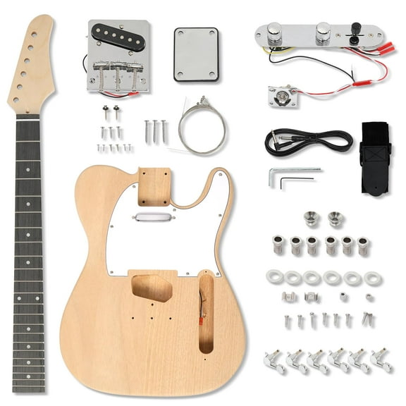 Classic DIY Electric Guitar Kit, Mahogany Body & Maple Neck, Unfinished for Painting, Includes All Hardware, Natural Wood