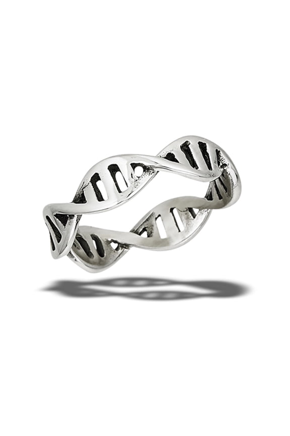 Classic DNA Double Helix Spiral Ring Stainless Steel Band Gray Jewelry Female Male Unisex Size 10