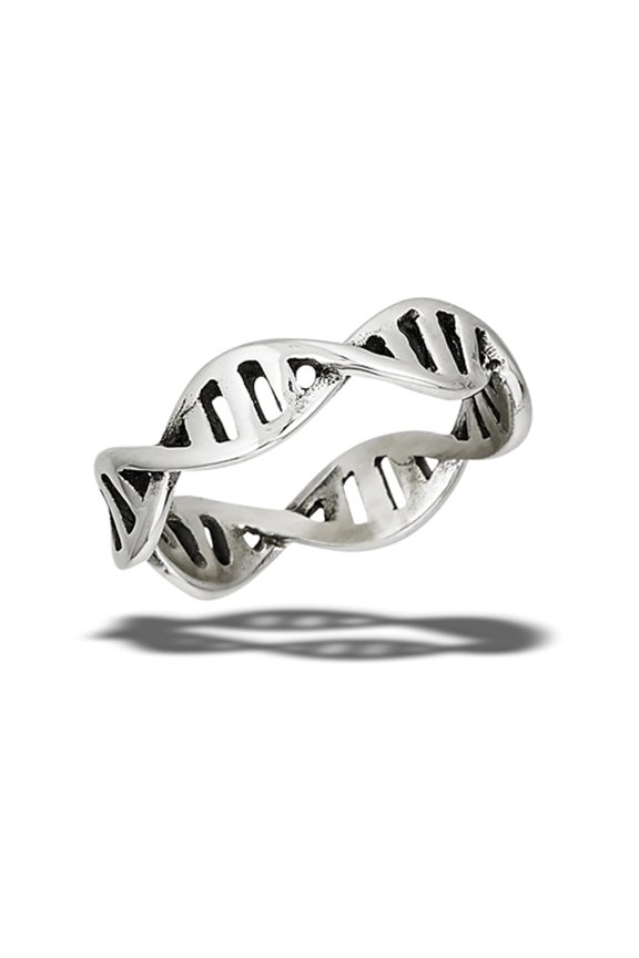 Classic DNA Double Helix Spiral Ring Stainless Steel Band Gray Jewelry Female Male Unisex Size 7