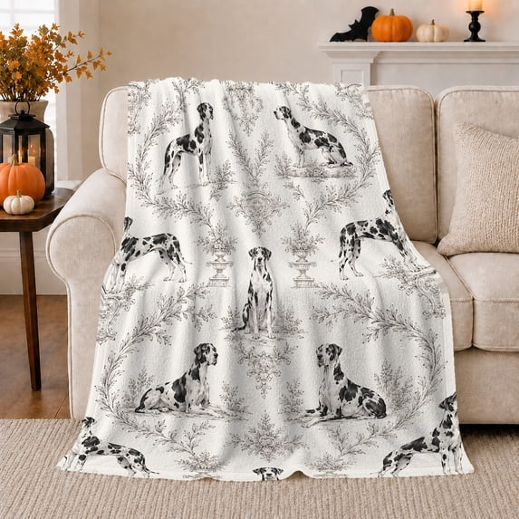 Classic Dalmatian Dog Toile Pattern, Cozy Pet Portrait Pattern, Warm Flannel Blanket for Living Room and Bedroom, Dog Lovers Just Because Gift, Pet Lover Home Decor