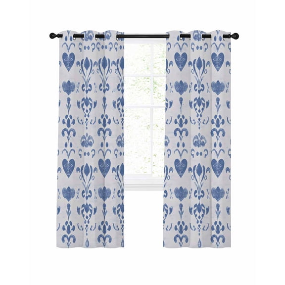 Classic Damask Blackout Curtains for Bedroom Living Room, French Country Blue Heart Scroll Foliage 45 In Long Thermal Insulated Room Darkening Drapes Grommet Window Treatments, 42 x 45 In