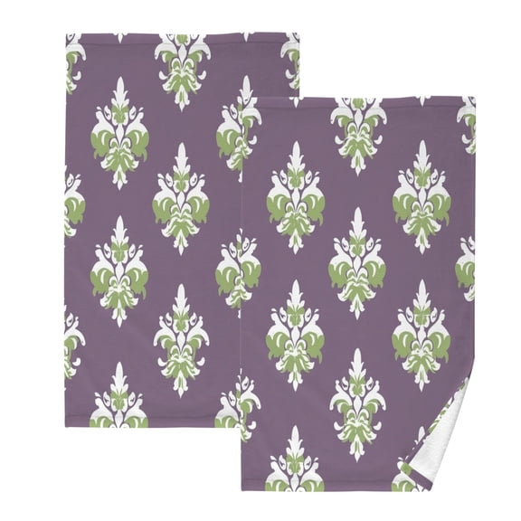 Classic Damask Pattern Set of 2 Pure Cotton Towels, 16'' x 28'', Highly Absorbent and Soft