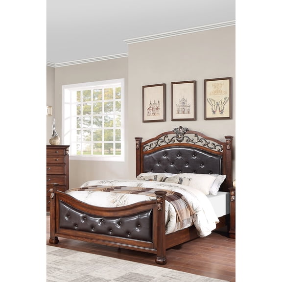 Classic Dark Cherry King Bedframe With Faux Leather Upholstery And Headboard Luxury Bed