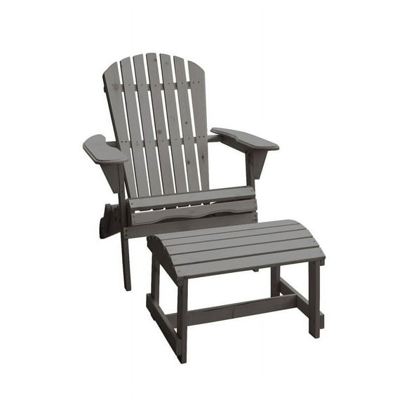 Classic Dark Grey Adirondack Chair with Ottoman Set