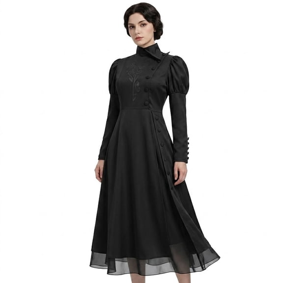 Classic Dark Witch Costume for Women, Adult Black Cosplay Dress, Gothic Magic Stage Outfit for Halloween