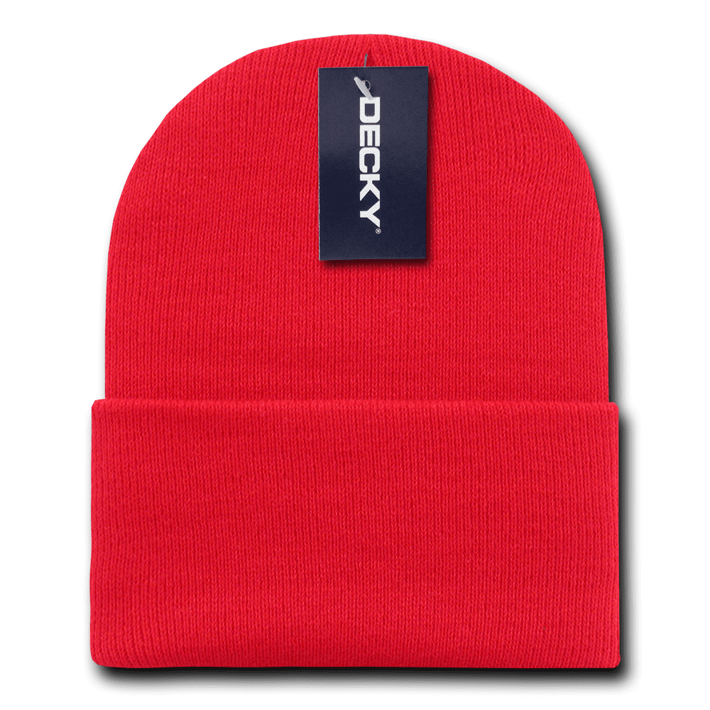 Decky Unisex Adult Beanie - Long Cuffed Acrylic Knit Hat In Bright Neon Colors, Snug Fit
