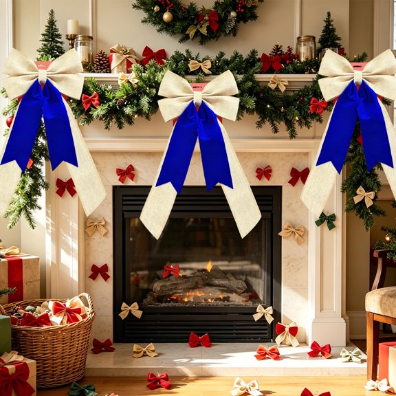 Classic Decorative Bow Ornament for Christmas Tree Topper, Wreath Accent, Gift Wrapping & Party Decor, Versatile Bow Accessory for Summer Birthday Party/Holiday Celebration/Home Decoration, Blue