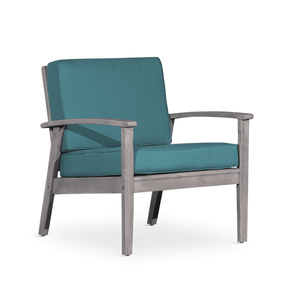 Classic Deep Seat Eucalyptus Chair With Wooden Frame And Soft Cushion, Single Seat Accent Chair For Living Room, Bedroom, Office, Balcony, Indoor Outdoor Chair, Silver Gray Finish, Sage Cushion