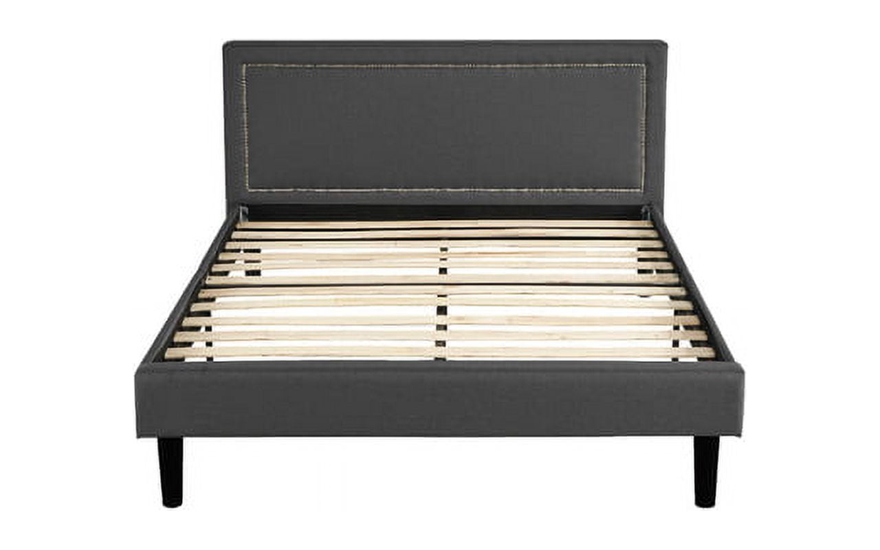 Classic Deluxe Linen Low Profile Platform Bed Frame with Nailhead Trim