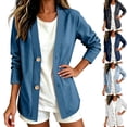 thumbnail image 1 of Classic Denim Cardigan for Women, Long Sleeve Open Front Jean Jacket - Casual Loose Fit Lightweight Shirt Coat for Spring Fall Layering Blue XXL, 1 of 6
