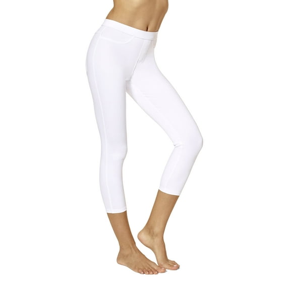 No nonsense Women's Classic Denim Indigo Capri Legging, White, 2X