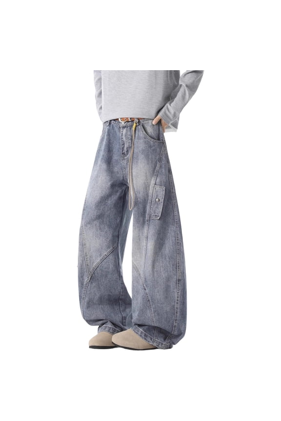 Classic Denim Jeans for Men Straight Leg Trousers with Stretch Casual Wear Blue S