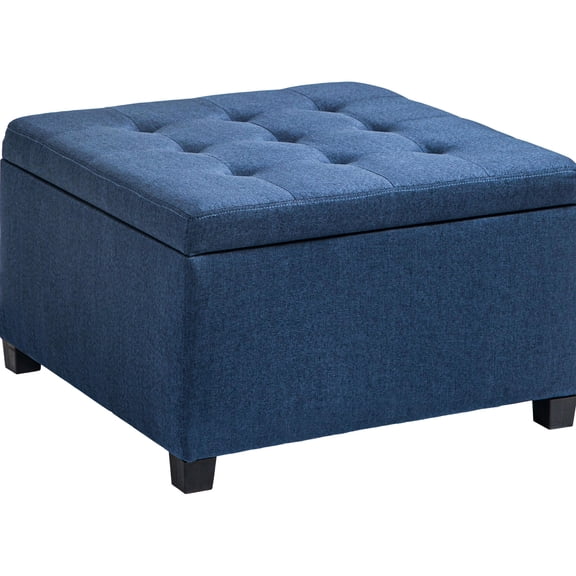 Secure - Hinge Blue Storage Ottoman | Keep Fingers Safe, Store Books in Bedroom