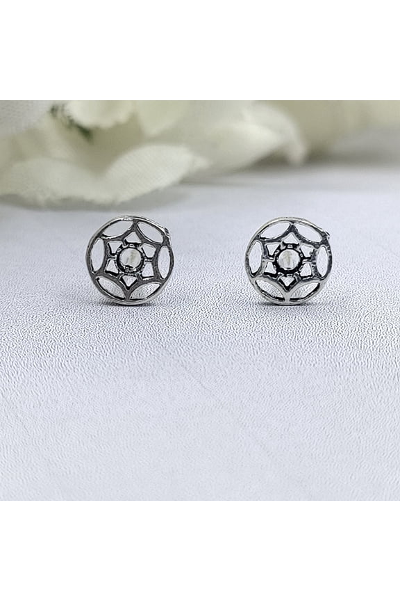 Classic Design Round Stud Earrings Silver Oxidised Stud Earrings Handmade Gift Stud Pushback Solid 925 Gift for Mother