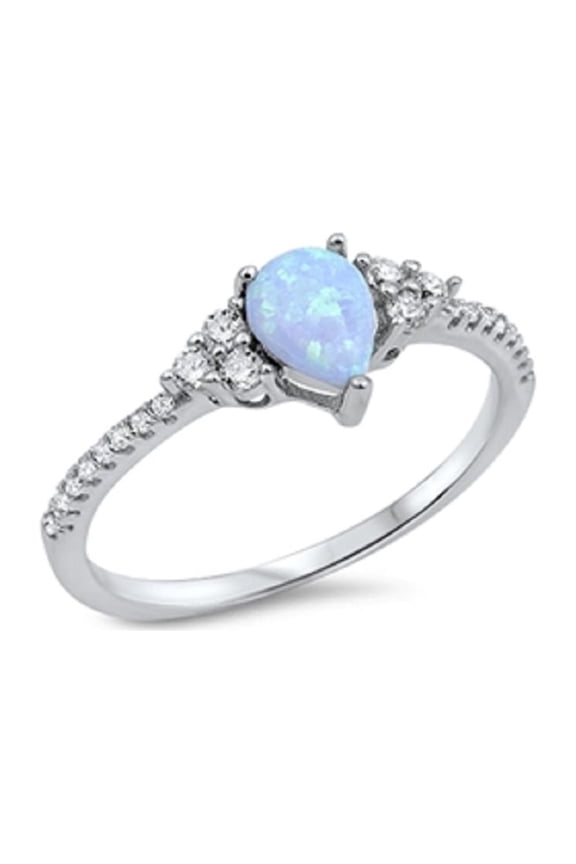 Classic Designer Pear Light Blue Simulated Opal Cubic Zirconia Ring Sterling Silver 925