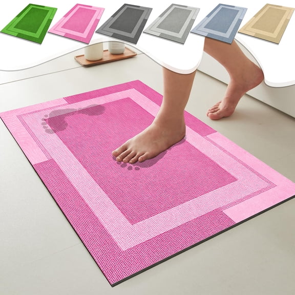 Classic Diatomaceous Earth Bath Mat, Fast Drying Non Slip Absorbent Rug, Rubber Backed Stone Texture Floor Mat for Shower, Tub, Vanity, Quick Dry Bathroom Decor, Easy Clean Foot Pad, Black