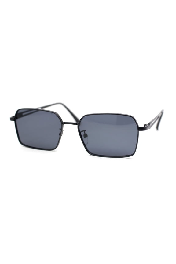 Classic Dimensional Metal Rim Rectangle Dad Fashion Sunglasses All Black