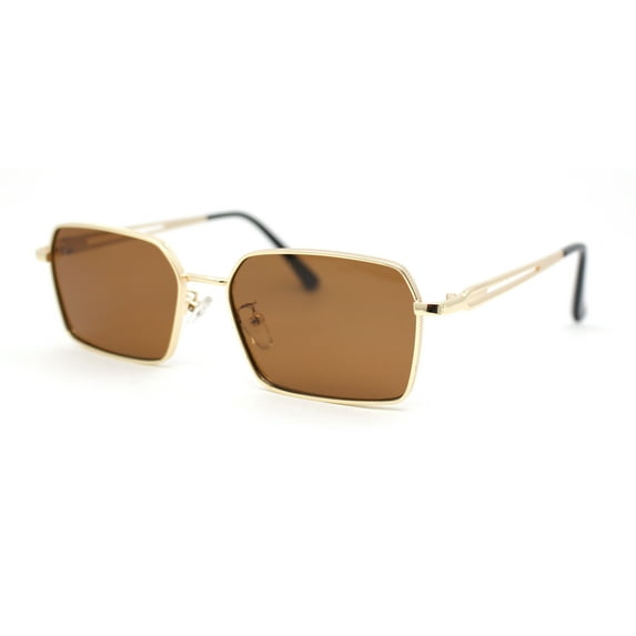 Classic Dimensional Metal Rim Rectangle Dad Fashion Sunglasses Gold - Brown