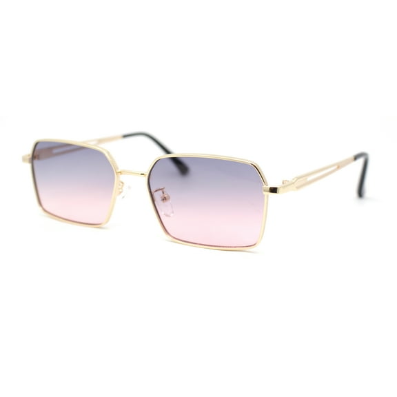 Classic Dimensional Metal Rim Rectangle Dad Fashion Sunglasses Gold - Purple Pink