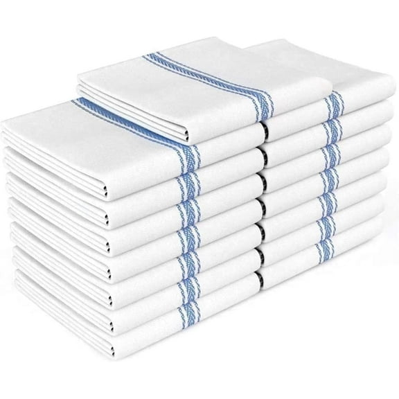 Classic Dish Towels - 15 Pack - 14" by 25" - 100% Cotton Kitchen Towels - Reusable Bulk Cleaning Cloths - Blue Hand Towels - Super Absorbent - Machine Washable
